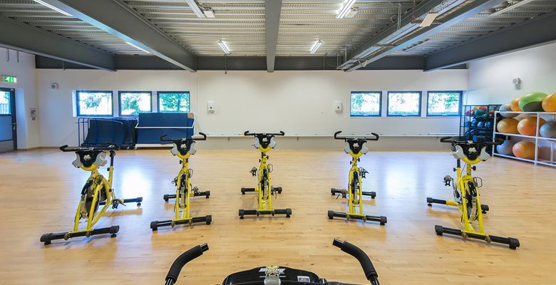 Stationary exercise bikes at Granton sports hall. 