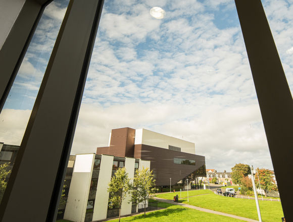 Looking out a window on a sunny day at Milton Road campus.
