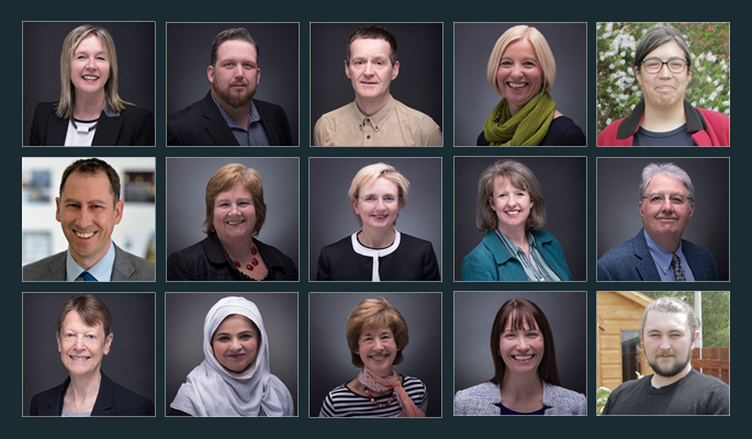A head shot of 15 members of the Board of Management at Edinburgh College.
