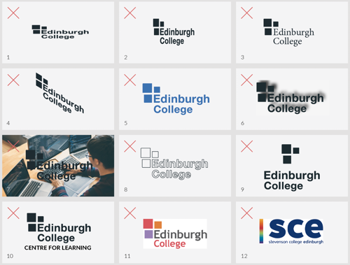 Examples of incorrect use of the college logo