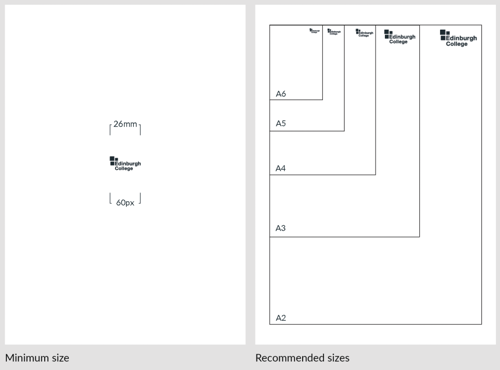 College logo minimum sizes and recommended sizes