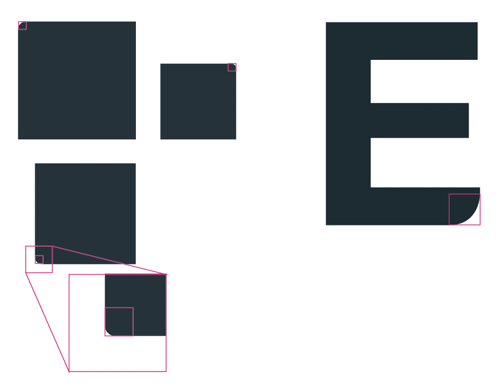 Designated curved corners are the top left and bottom right of logo